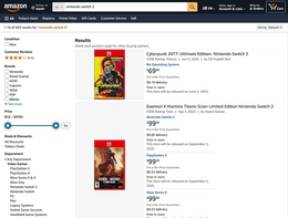 米国Amazonは「スイッチ2」を販売しない!?サードパーティー作は並ぶものの、任天堂ソフト・ハード共にマーケットプレイス出品のみ