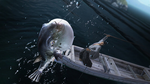 釣り「トラフグ釣り上げ」