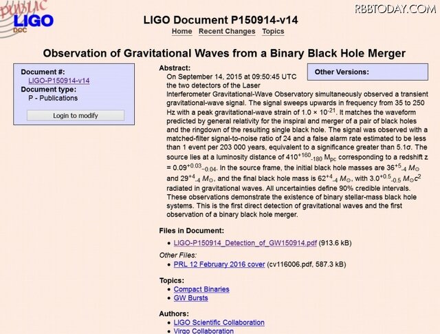 LIGOに掲載された研究論文