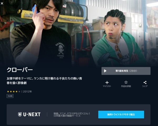 U-NEXT ドラマ クローバー 無料動画配信