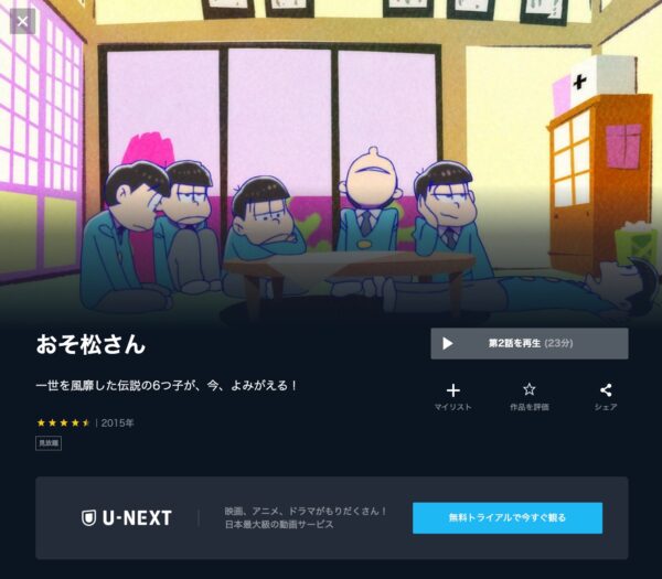 アニメ　おそ松さん（1期・2期・3期）　無料動画配信