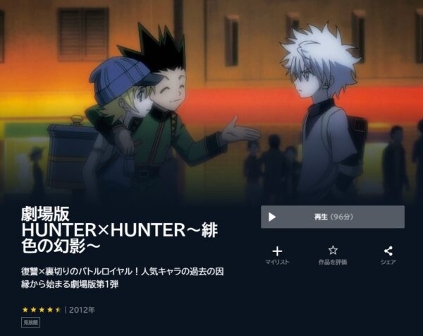 映画 劇場版HUNTER×HUNTER～緋色の幻影～ 無料動画配信