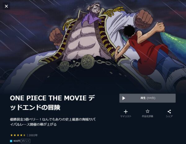 映画『ONE PIECE THE MOVIEデッドエンドの冒険』配信動画をフルで無料視聴できる動画配信サービス比較 | VOD