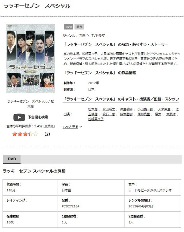 TSUTAYA DISCAS ドラマ ラッキーセブンスペシャル 無料動画配信