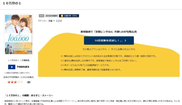 TSUTAYA DISCAS 映画 10万分の1 無料動画配信