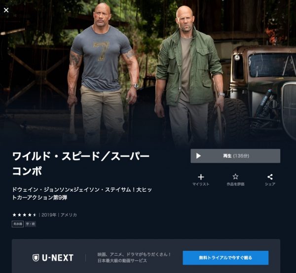U-NEXT 映画ワイルドスピードスーパーコンボ 無料配信動画