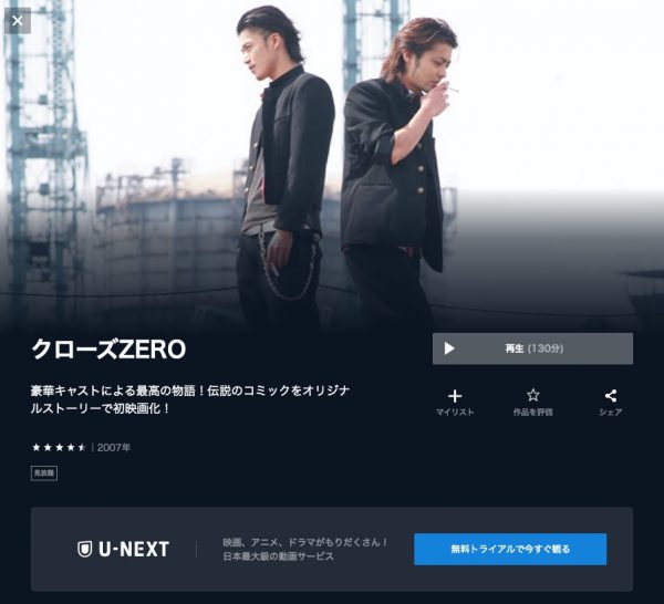 U-NEXT クローズZERO 無料配信動画