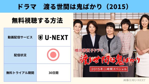 U-NEXT ドラマ 渡る世間は鬼ばかり2015 無料配信動画