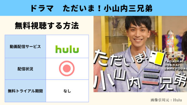 Hulu ドラマ　ただいま！小山内三兄弟　動画配信