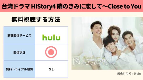 Hulu 台湾ドラマ HIStory4 隣のきみに恋して～Close to You 配信動画