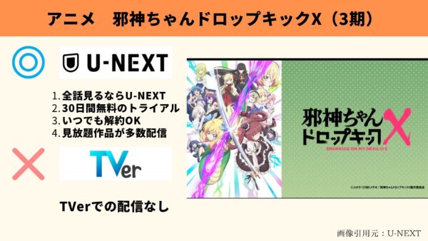 U-NEXT アニメ　邪神ちゃんドロップキックX（3期）　無料動画配信