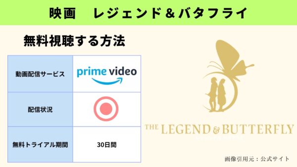 Amazonプライムビデオ 映画 レジェンド＆バタフライ 無料配信動画