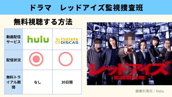 ドラマ『レッドアイズ監視捜査班』配信動画を全話無料視聴できる動画配信アプリ比較 | VOD