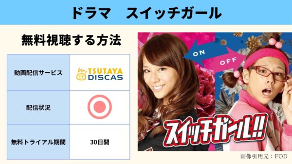 TSUTAYA DISCAS ドラマ スイッチガール 無料配信動画 DVDレンタル